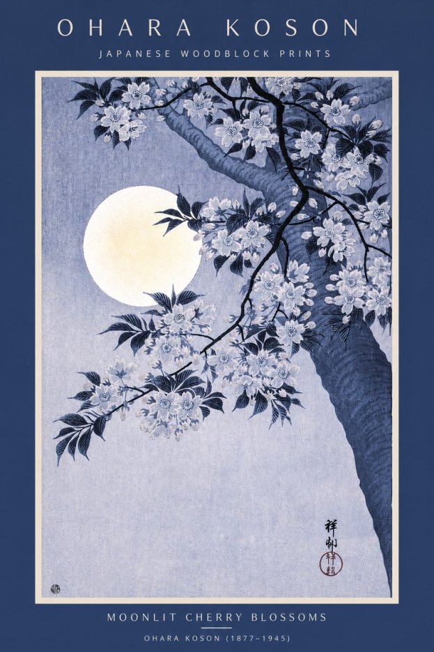 Ohara Koson Moonlit Cherry Blossoms No2 - Juliste
