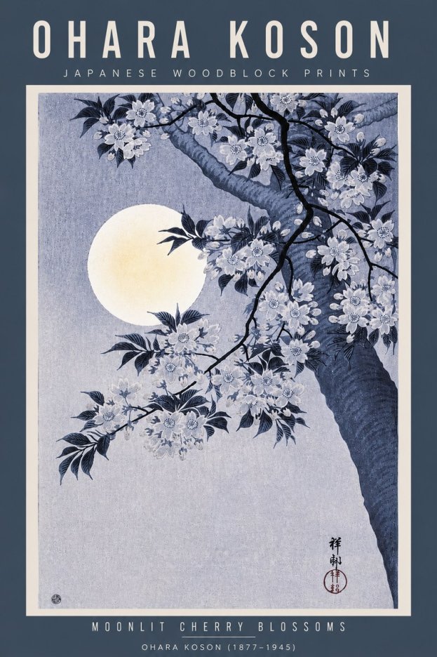 Ohara Koson Moonlit Cherry Blossoms No5 - Juliste