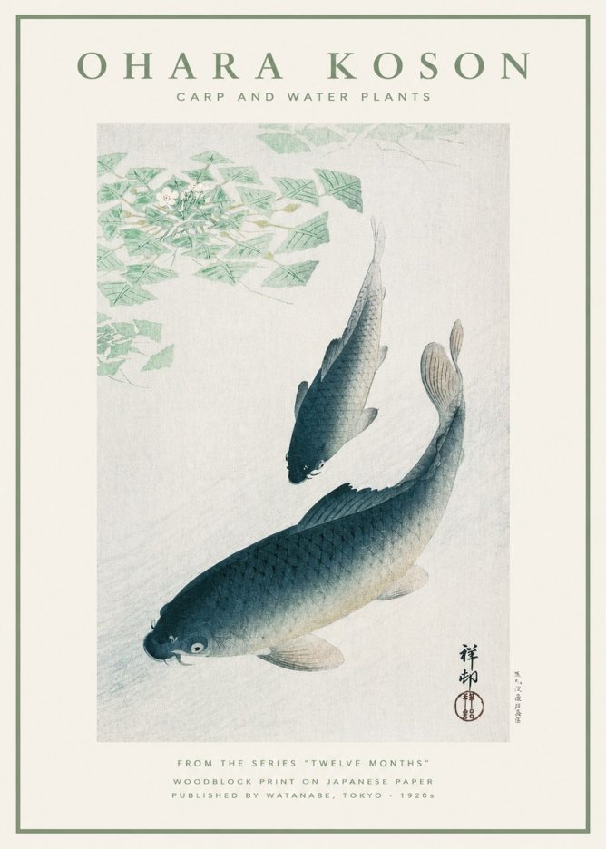 Ohara Koson Carp and Water Plants No1 - Juliste