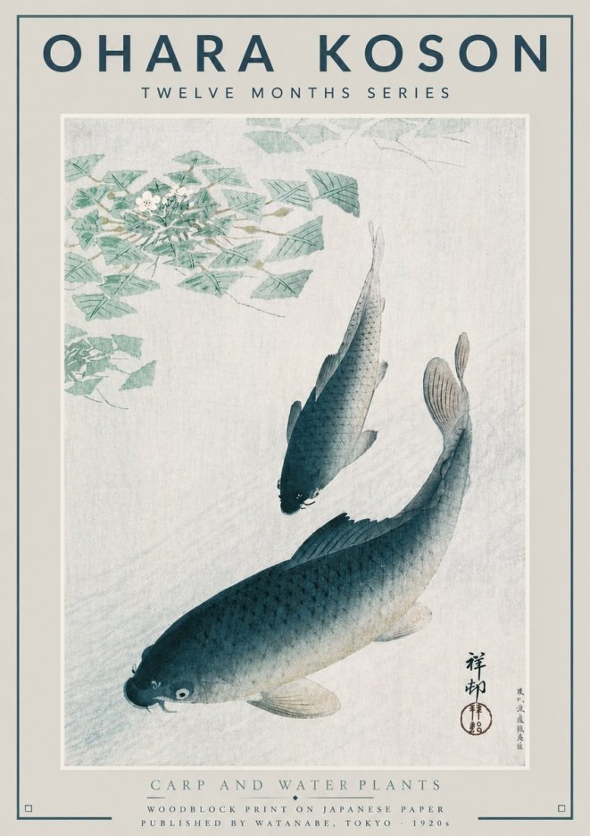 Ohara Koson Carp and Water Plants No4 - Juliste