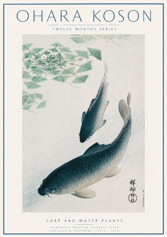 Ohara Koson Carp and Water Plants No6 - Juliste