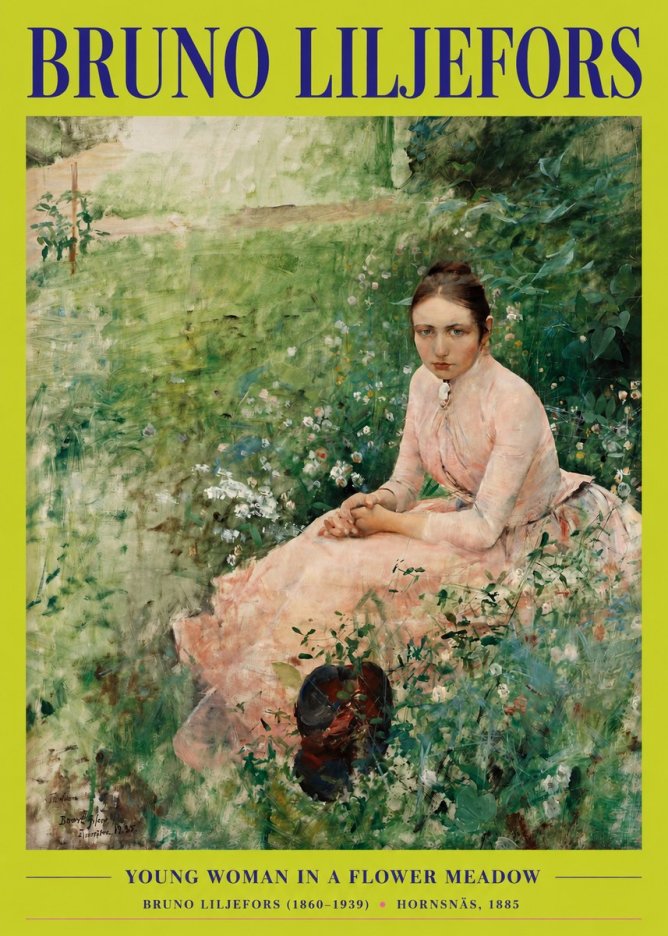 Bruno Liljefors Young Woman in a Flower Meadow No2 - Juliste