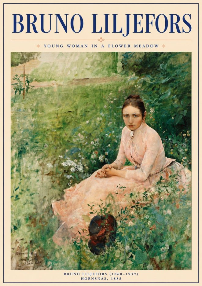 Bruno Liljefors Young Woman in a Flower Meadow No6 - Juliste