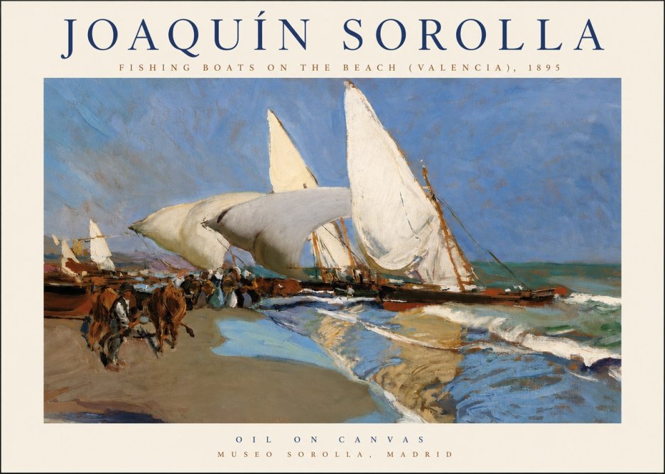 Sorolla Fishing Boats on the Beach (Valencia), 1895 No4 - Juliste