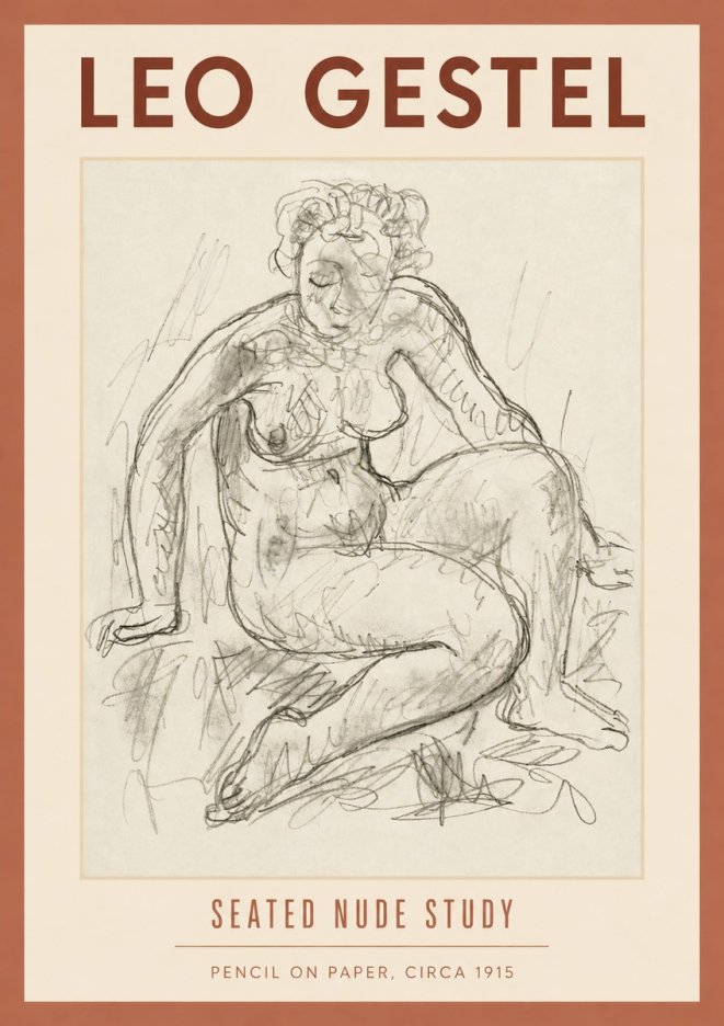 Leo Gestel Seated Nude Study No4 - Juliste