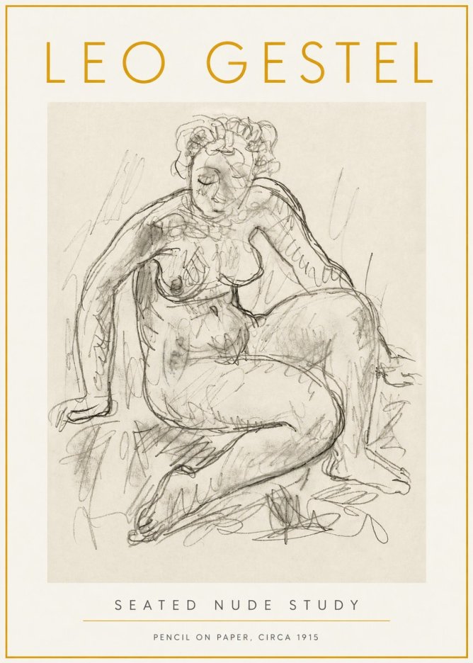 Leo Gestel Seated Nude Study No6 - Juliste
