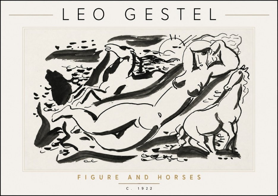 Leo Gestel Figure and Horses No6 - Juliste