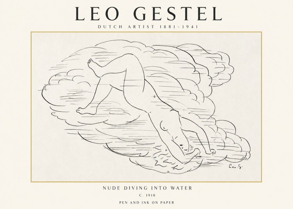 Leo Gestel Nude Diving into Water No1 - Juliste