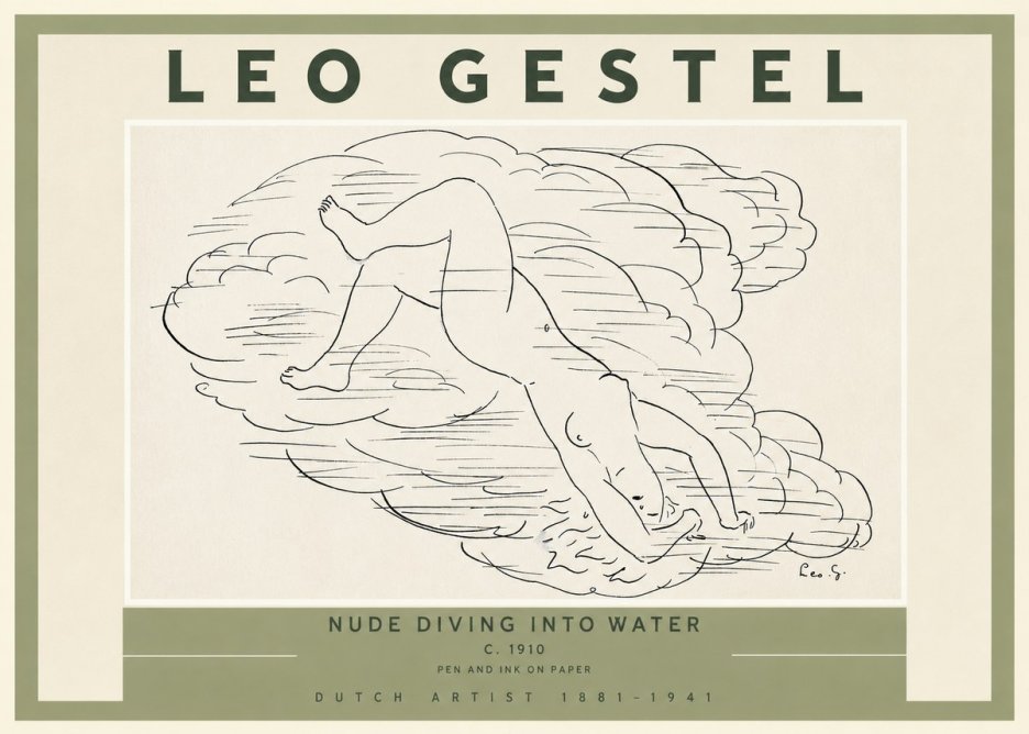 Leo Gestel Nude Diving into Water No2 - Juliste