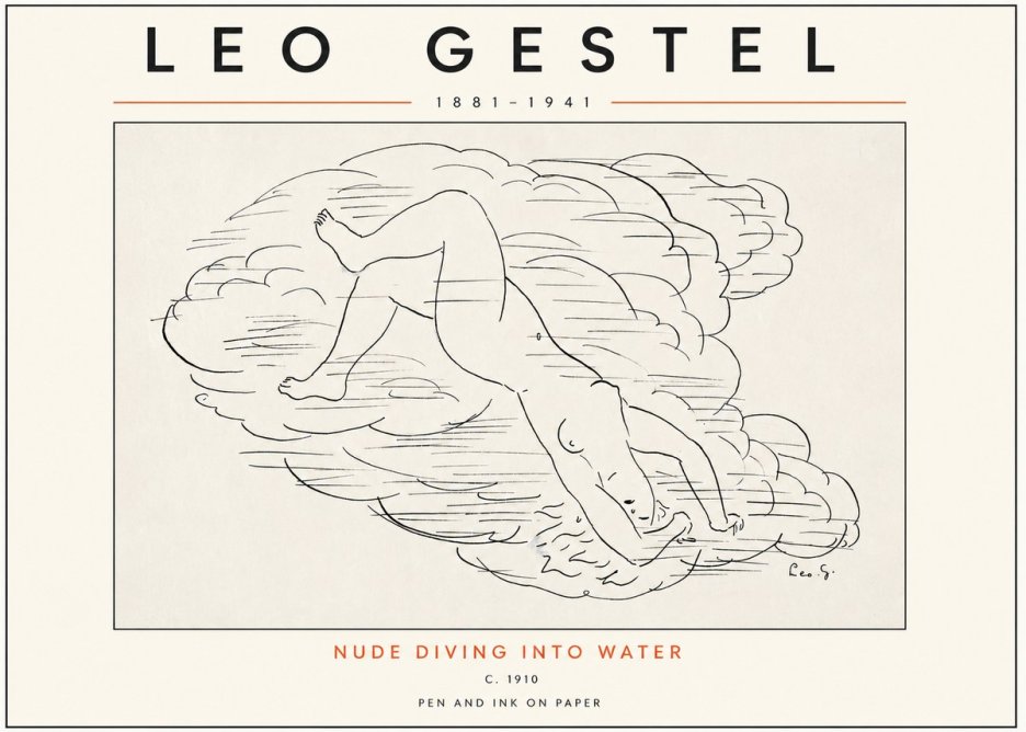 Leo Gestel Nude Diving into Water No3 - Juliste