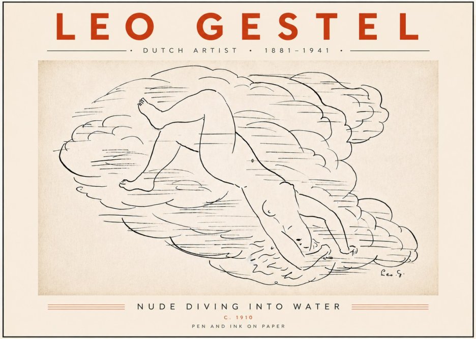 Leo Gestel Nude Diving into Water No5 - Juliste