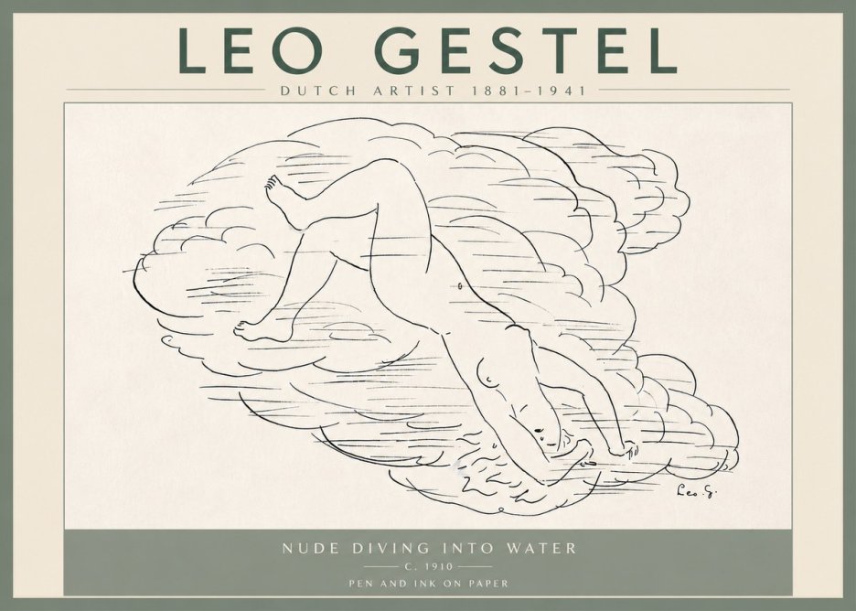 Leo Gestel Nude Diving into Water No6 - Juliste