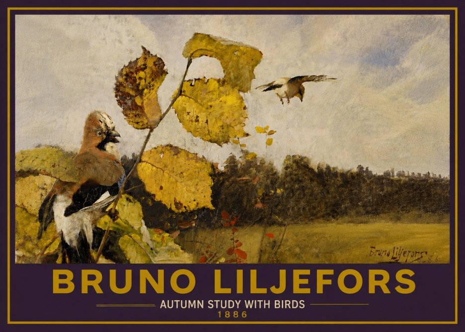 Bruno Liljefors Autumn Study with Birds No5 - Juliste
