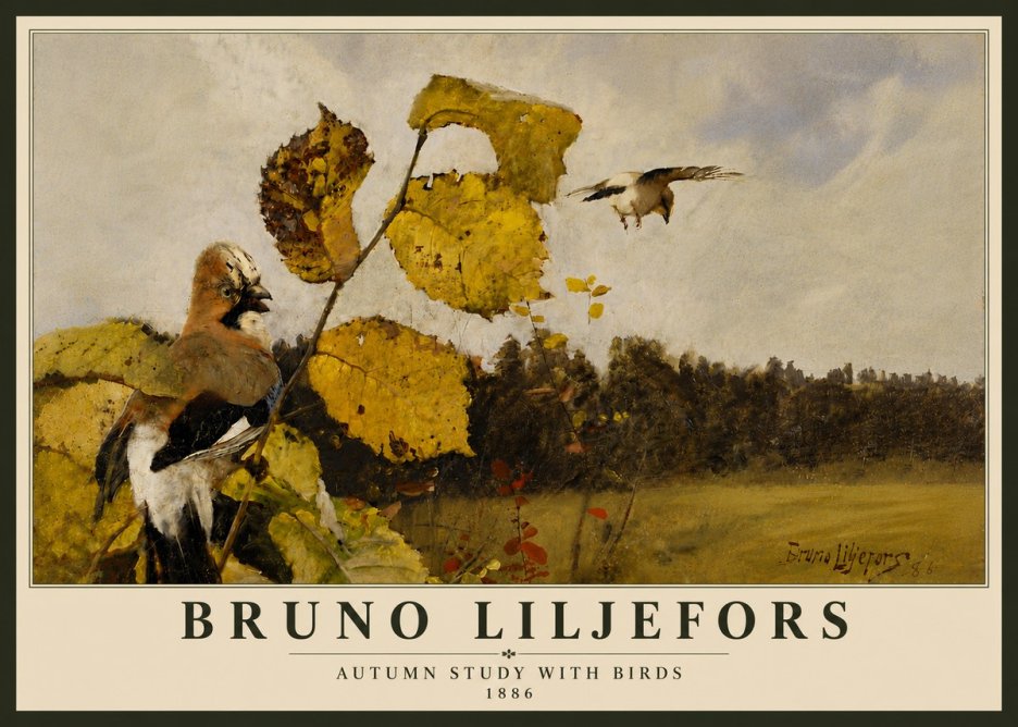 Bruno Liljefors Autumn Study with Birds No6 - Juliste