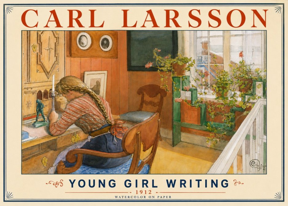 Carl Larsson Young Girl Writing No4 - Juliste
