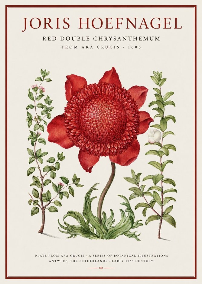 Joris Hoefnagel Red Double Chrysanthemum No1 - Juliste