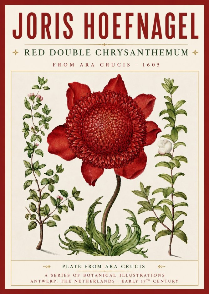 Joris Hoefnagel Red Double Chrysanthemum No5 - Juliste