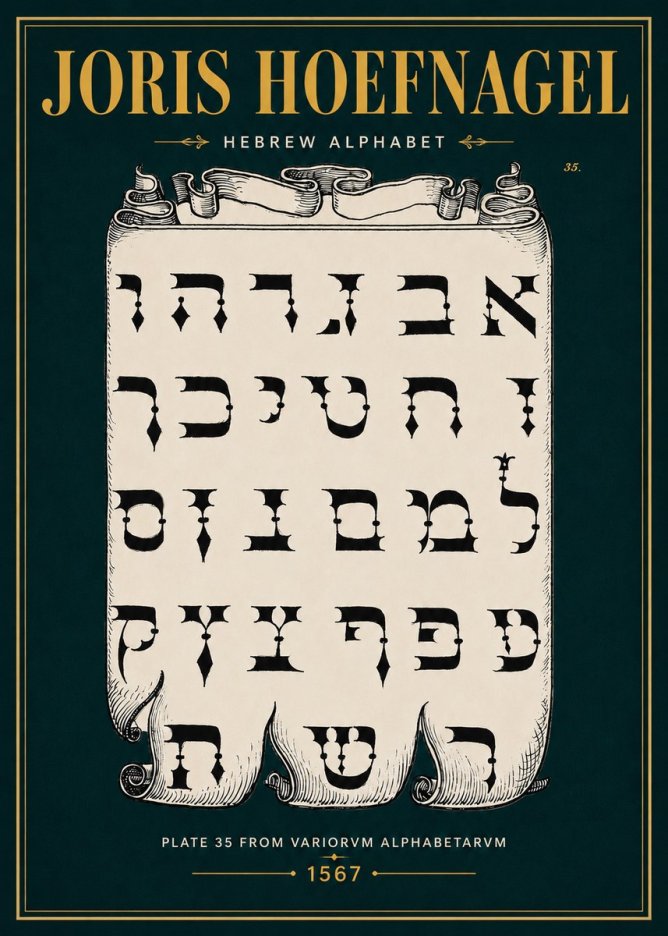 Joris Hoefnagel Hebrew Alphabet No4 - Juliste