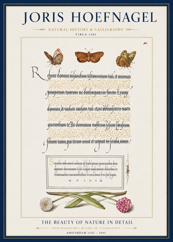 Joris Hoefnagel Butterflies, Flowers and Calligraphy Page No3 - Juliste