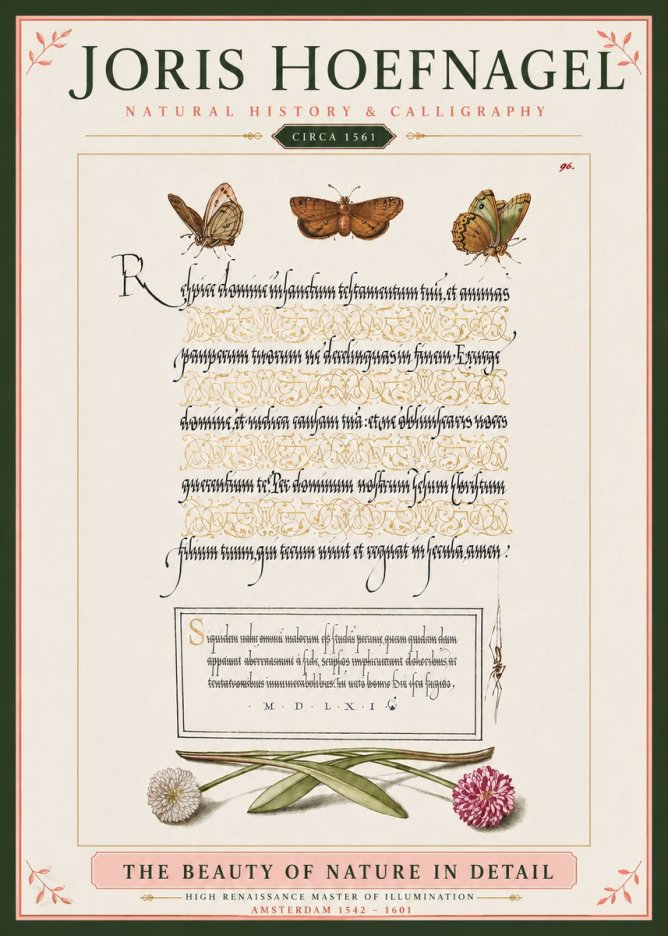 Joris Hoefnagel Butterflies, Flowers and Calligraphy Page No4 - Juliste