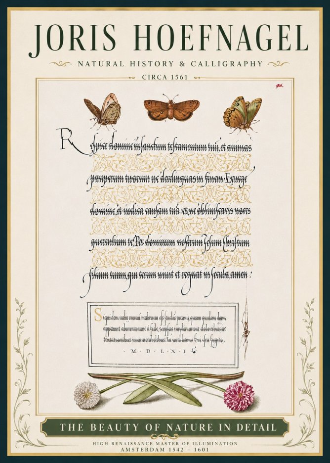 Joris Hoefnagel Butterflies, Flowers and Calligraphy Page No5 - Juliste