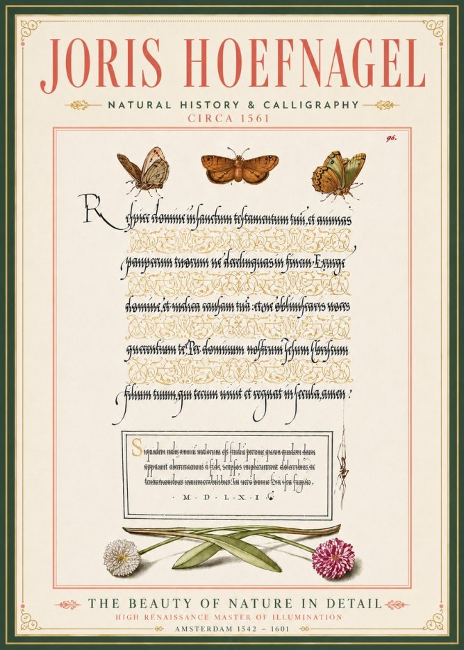 Joris Hoefnagel Butterflies, Flowers and Calligraphy Page No6 - Juliste