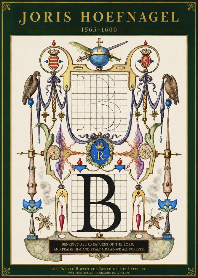 Joris Hoefnagel Initial B with the Benedictus in Latin No3 - Juliste