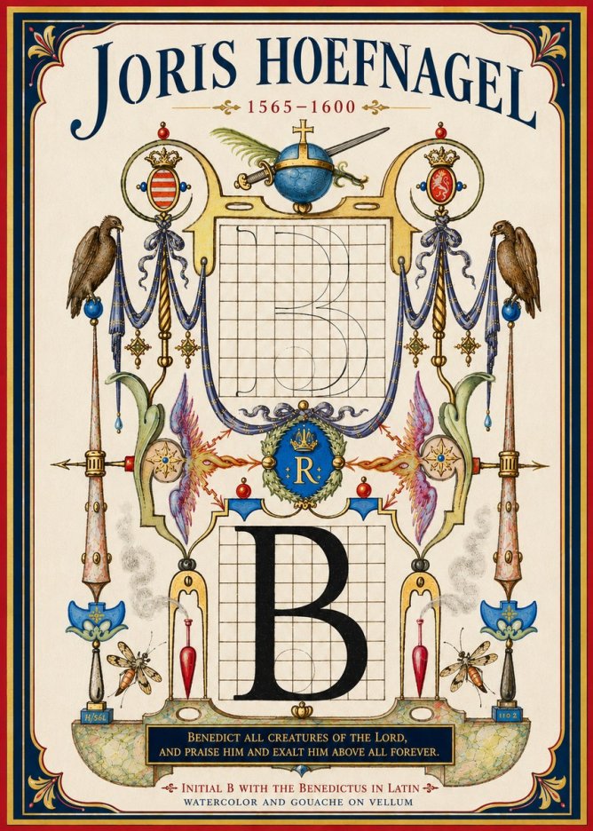Joris Hoefnagel Initial B with the Benedictus in Latin No4 - Juliste