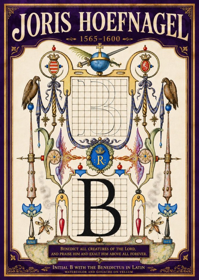 Joris Hoefnagel Initial B with the Benedictus in Latin No5 - Juliste