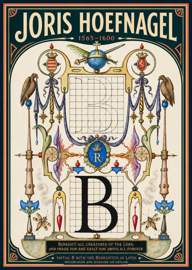 Joris Hoefnagel Initial B with the Benedictus in Latin No6 - Juliste