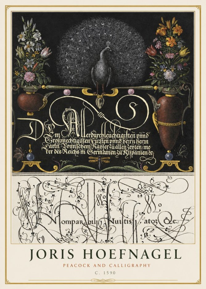 Joris Hoefnagel Peacock and Calligraphy No1 - Juliste