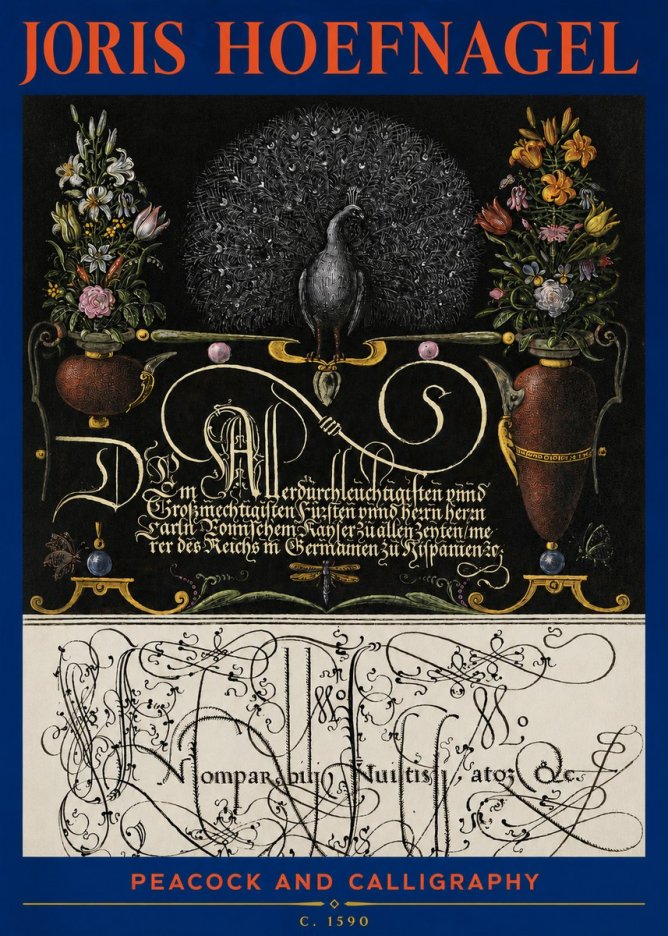 Joris Hoefnagel Peacock and Calligraphy No3 - Juliste