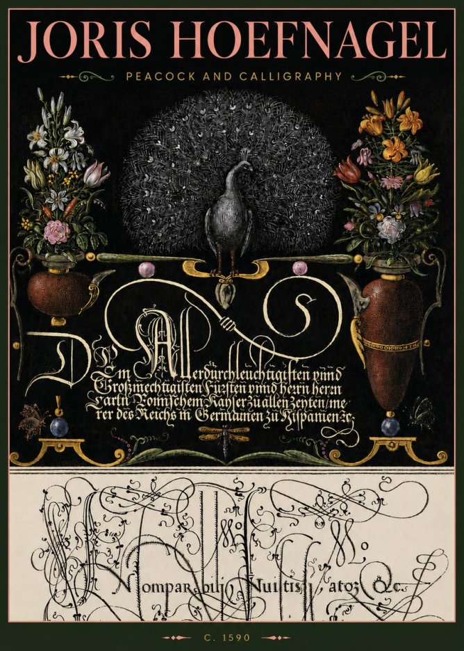 Joris Hoefnagel Peacock and Calligraphy No4 - Juliste