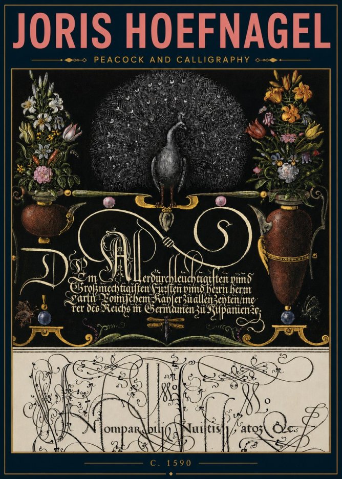 Joris Hoefnagel Peacock and Calligraphy No5 - Juliste
