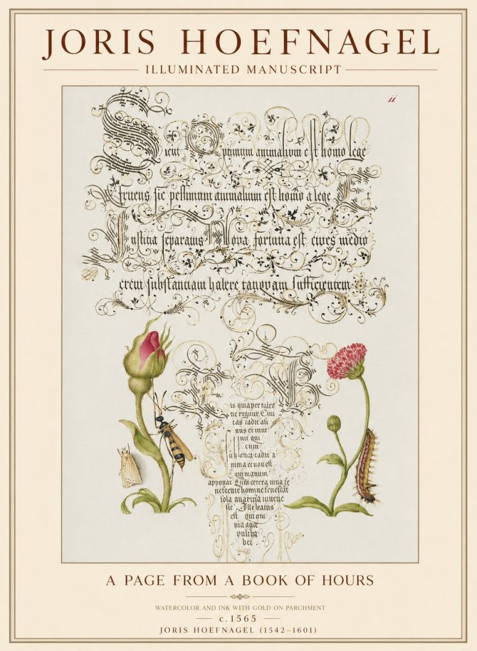 Joris Hoefnagel A Page from a Book of Hours No1 - Juliste