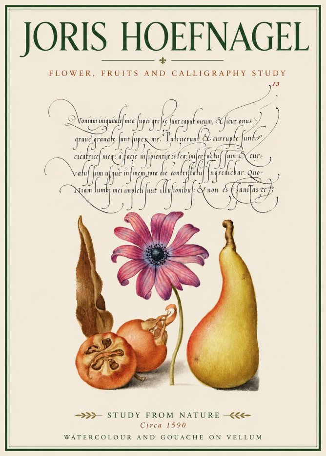 Joris Hoefnagel Study of Flower and Fruits No4 - Juliste