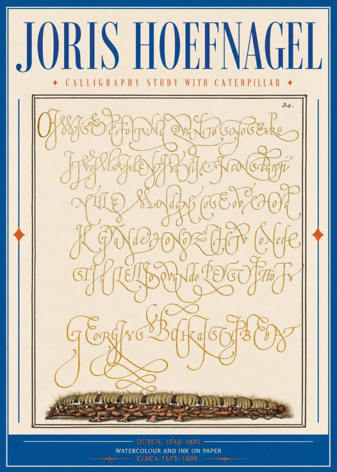 Joris Hoefnagel Calligraphy Study with Caterpillar No2 - Juliste