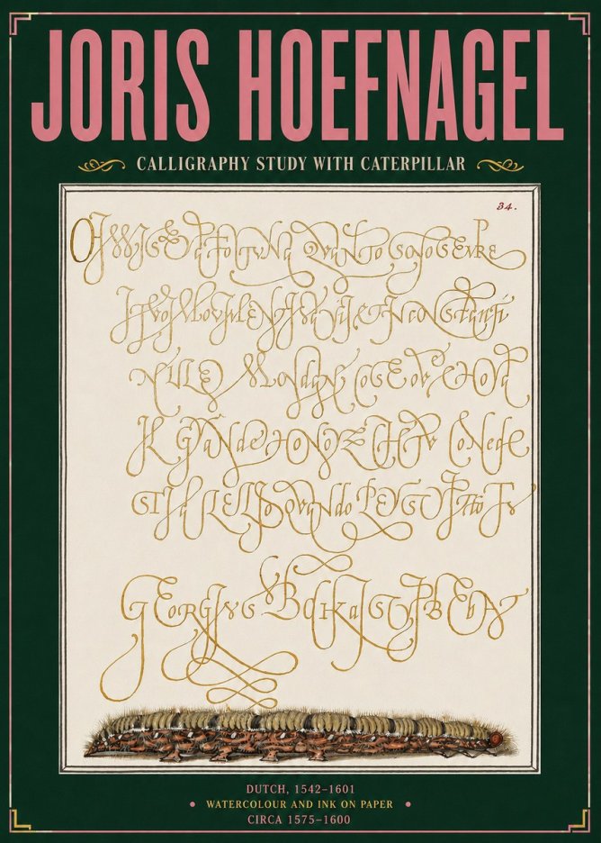 Joris Hoefnagel Calligraphy Study with Caterpillar No3 - Juliste