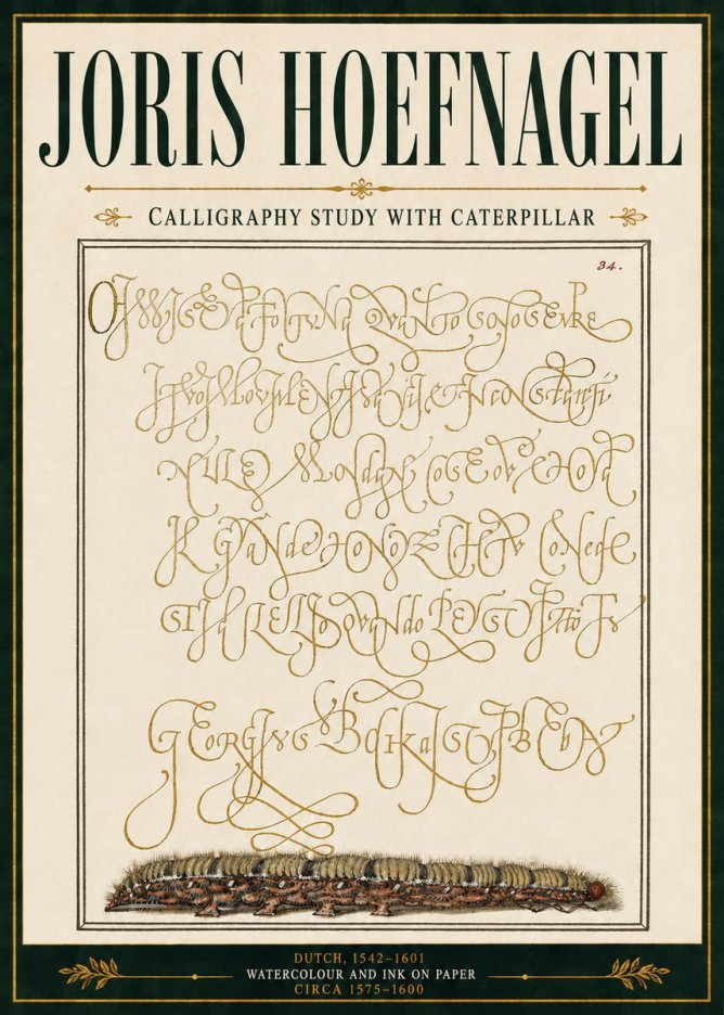 Joris Hoefnagel Calligraphy Study with Caterpillar No5 - Juliste