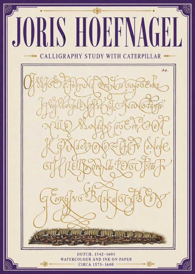 Joris Hoefnagel Calligraphy Study with Caterpillar No6 - Juliste