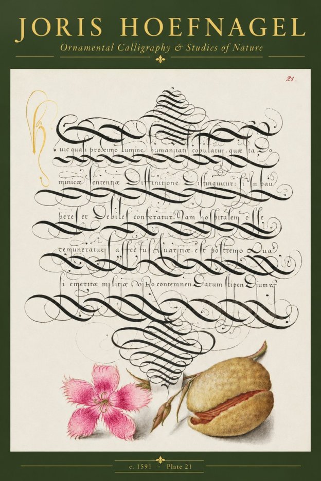 Joris Hoefnagel Ornamental Calligraphy & Studies of Nature No5 - Juliste