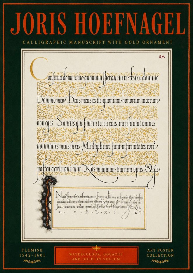 Joris Hoefnagel Calligraphic Manuscript with Gold Ornament No2 - Juliste