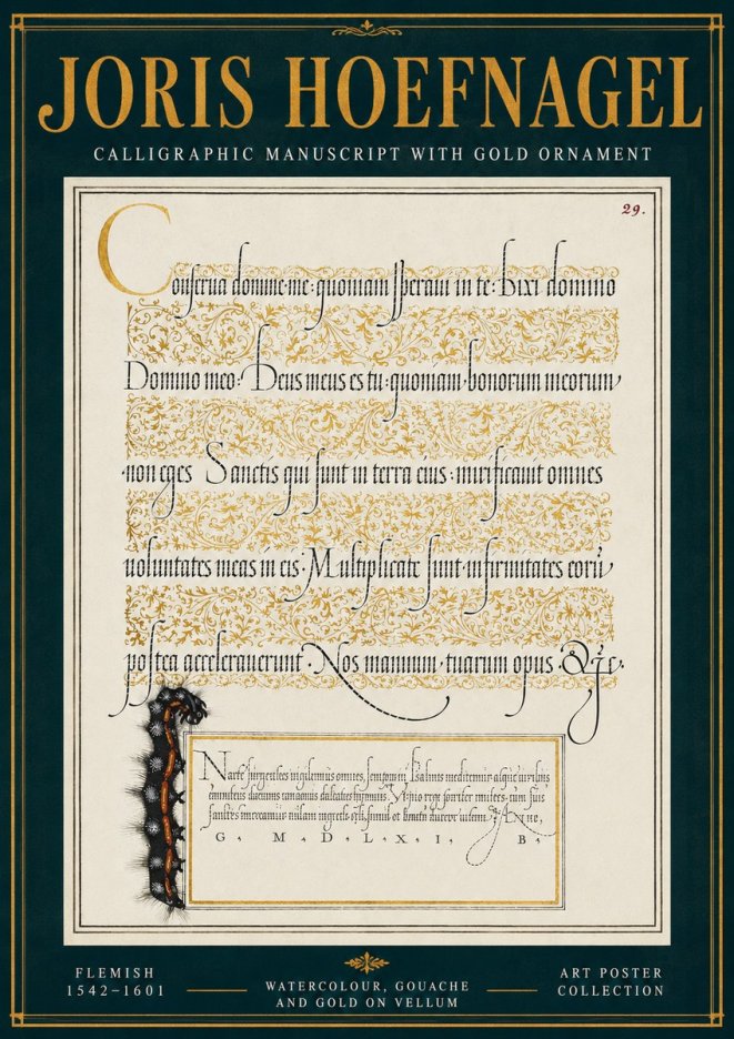 Joris Hoefnagel Calligraphic Manuscript with Gold Ornament No4 - Juliste