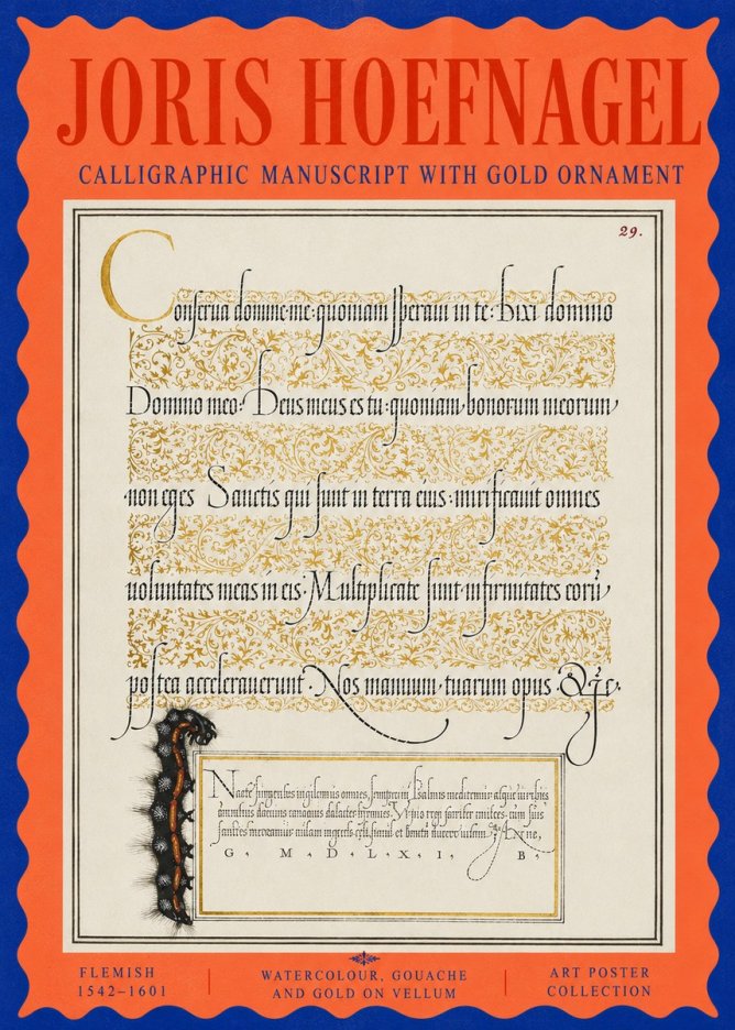 Joris Hoefnagel Calligraphic Manuscript with Gold Ornament No5 - Juliste