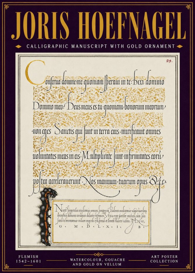 Joris Hoefnagel Calligraphic Manuscript with Gold Ornament No6 - Juliste
