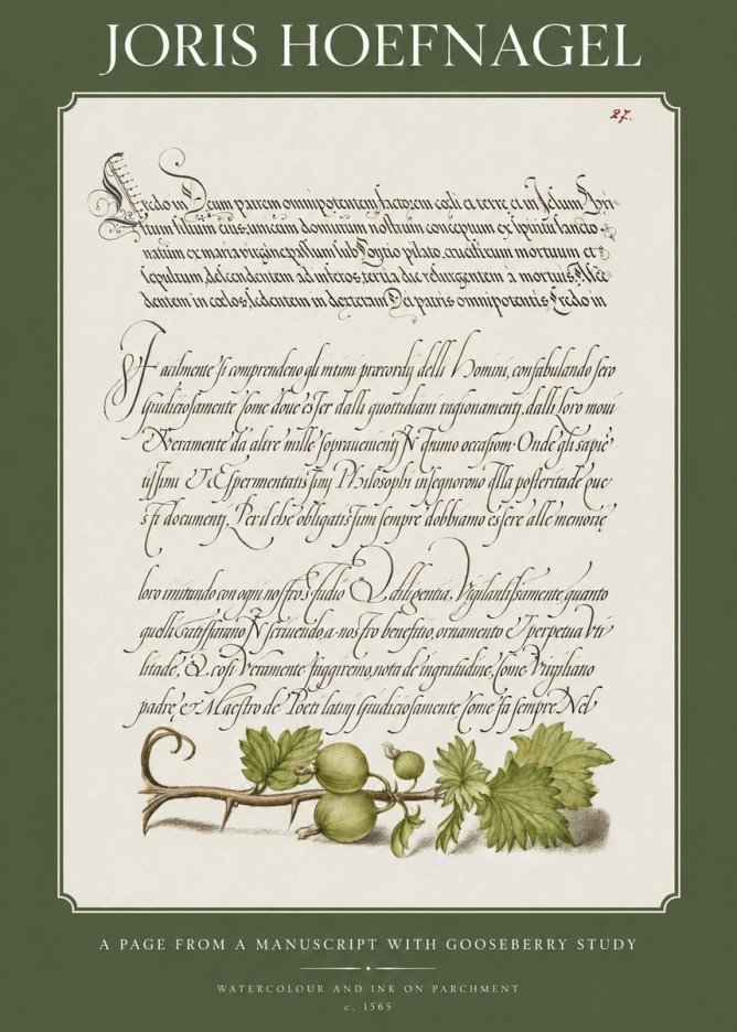 Joris Hoefnagel A Page from a Manuscript with Gooseberry Study No1 - Juliste
