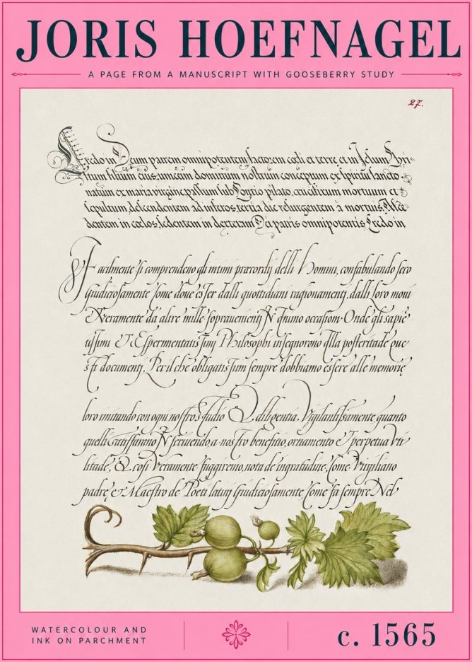 Joris Hoefnagel A Page from a Manuscript with Gooseberry Study No2 - Juliste