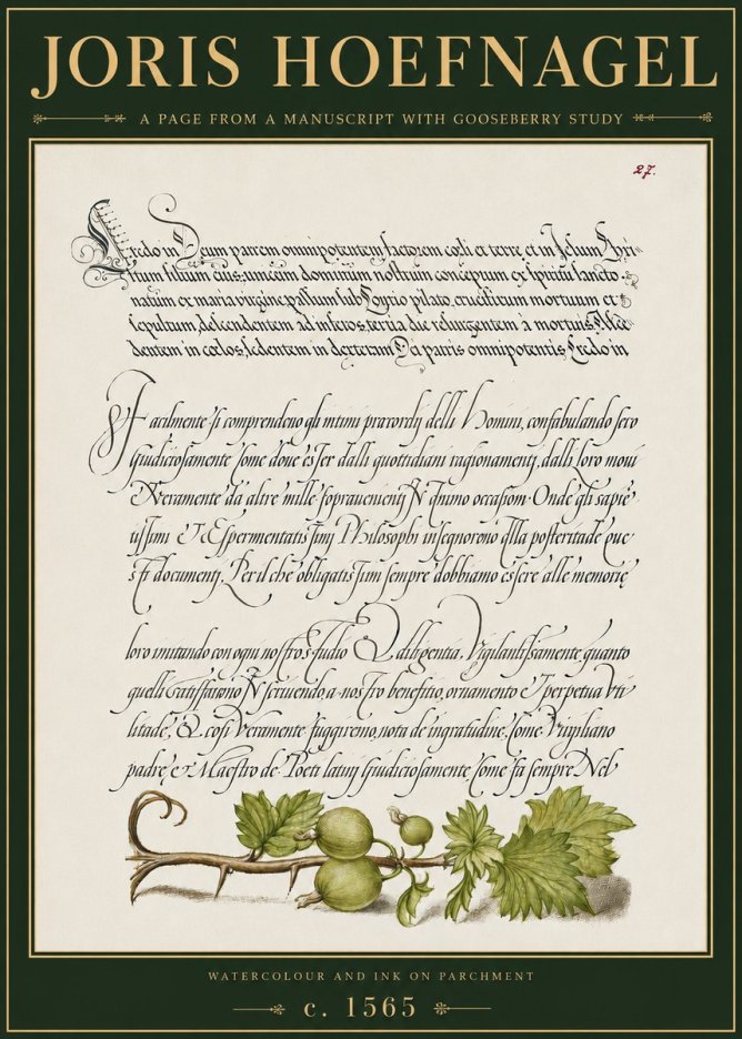 Joris Hoefnagel A Page from a Manuscript with Gooseberry Study No4 - Juliste