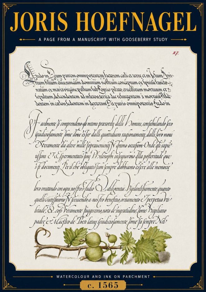 Joris Hoefnagel A Page from a Manuscript with Gooseberry Study No5 - Juliste