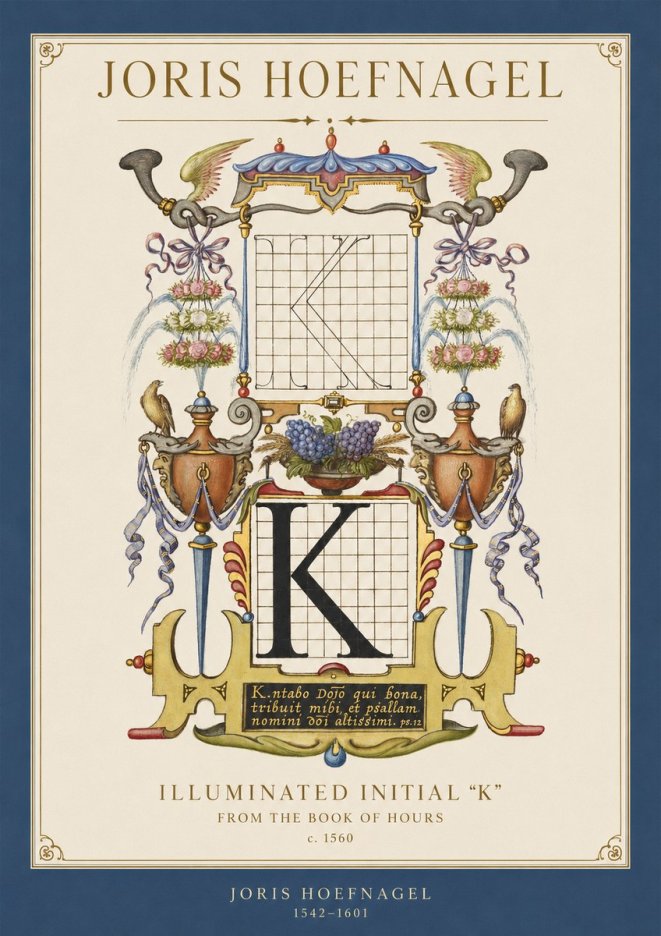 Joris Hoefnagel Illuminated Initial "K" from the Book of Hours No1 - Juliste